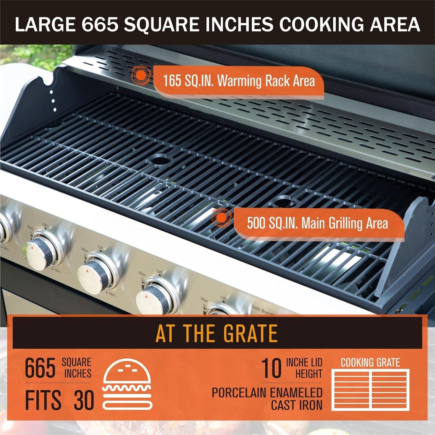 Six Burner Propane Grill Porcelain Enamel CastIron