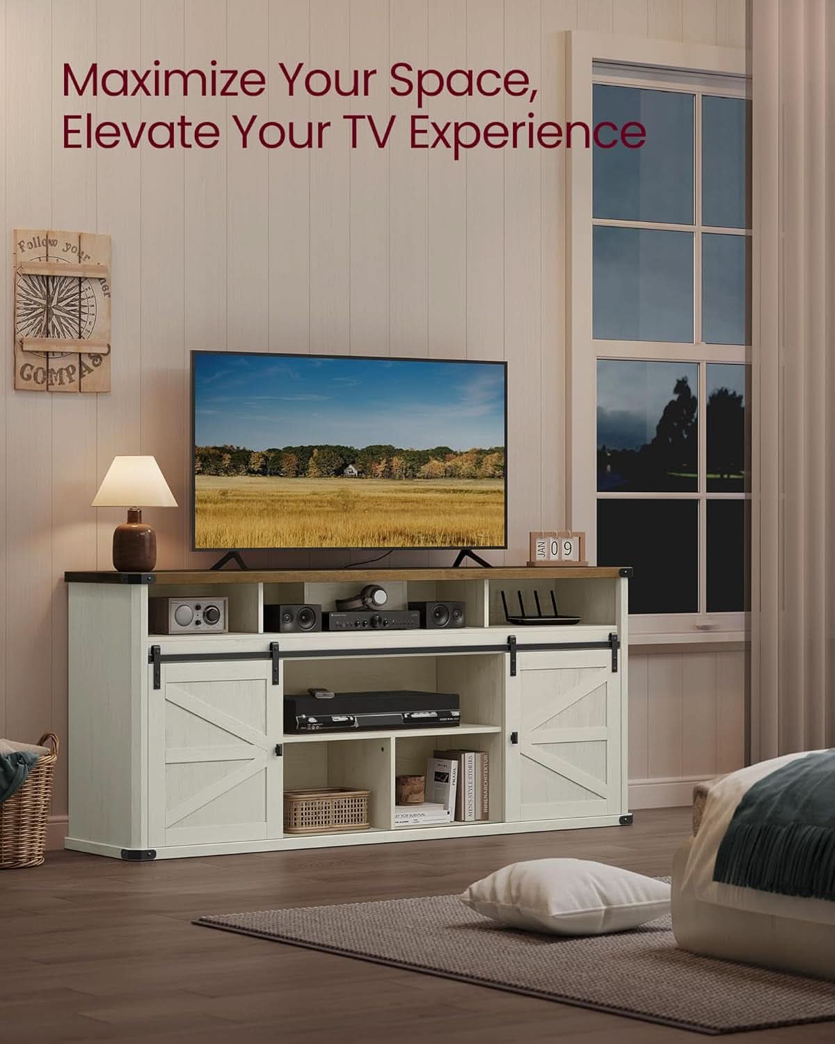Rustic White Honey Brown Seventy Five Inches TV Stand