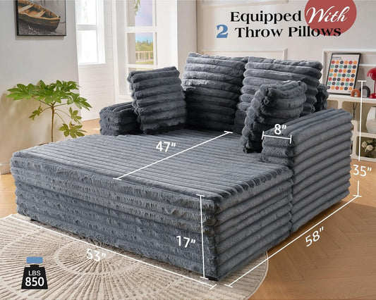 53 Inch Chaise Lounge Grey Sleeper Chair For Living Room