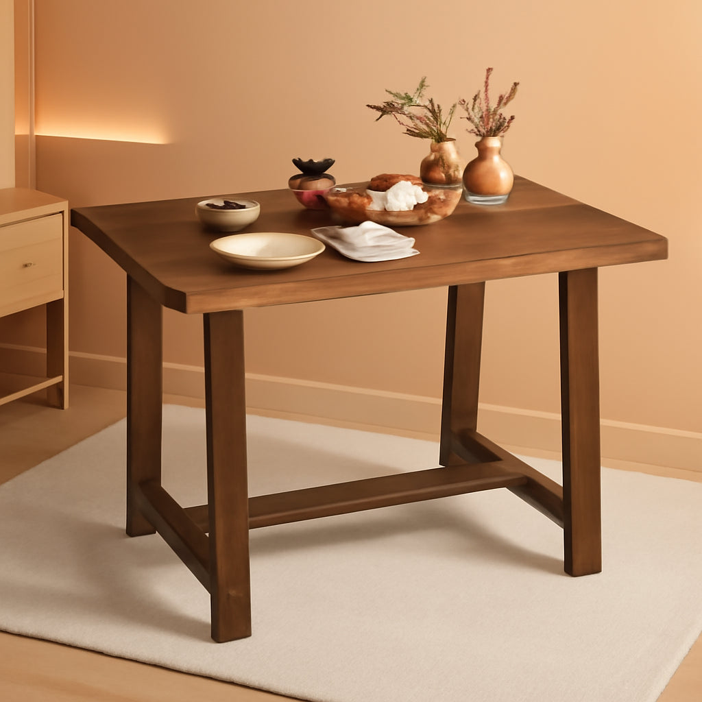 Solid Pine Farmhouse Dining Table Walnut Finish 48Inch