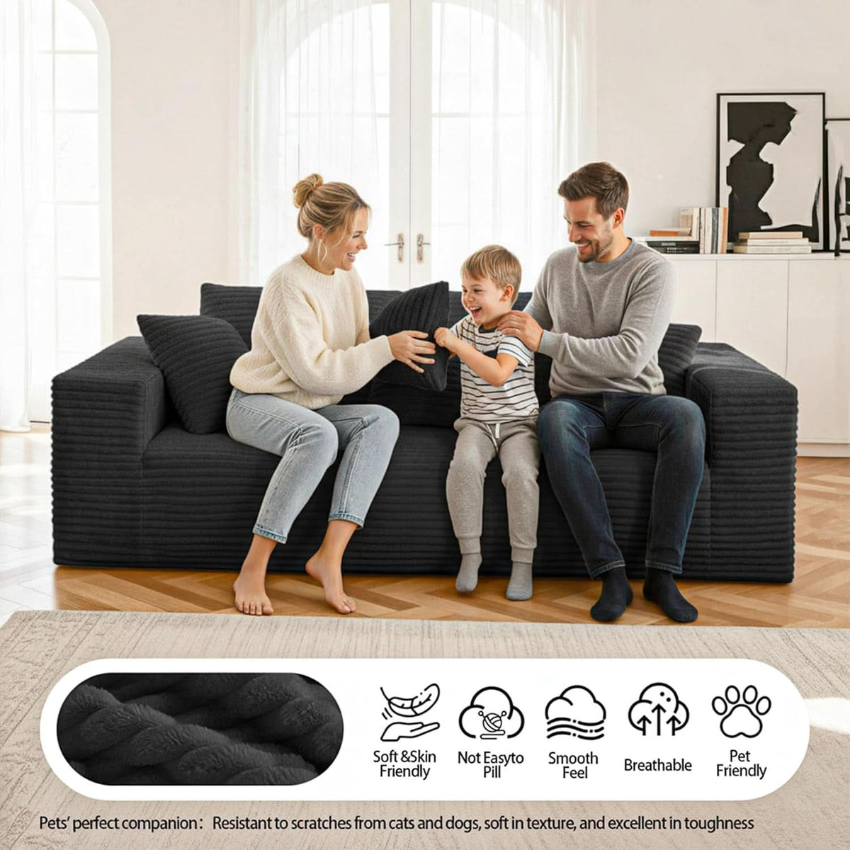 3-Seater Corduroy Sleeper Sofa No Assembly Lounge