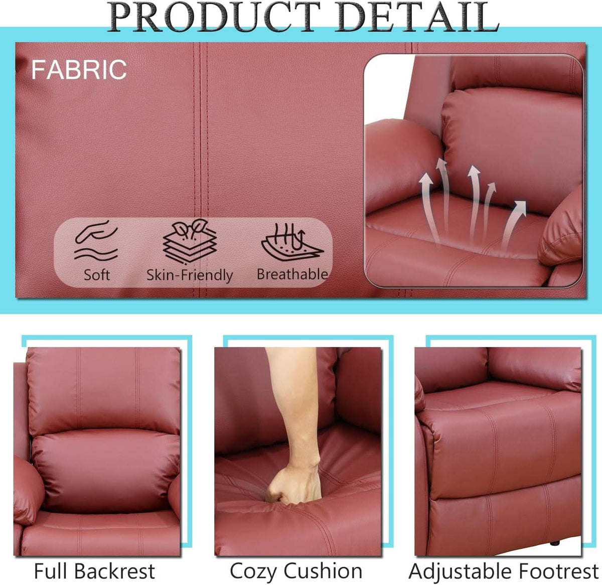 Leather Recliner Sofa Set Red Three Piece Living Room Furniture