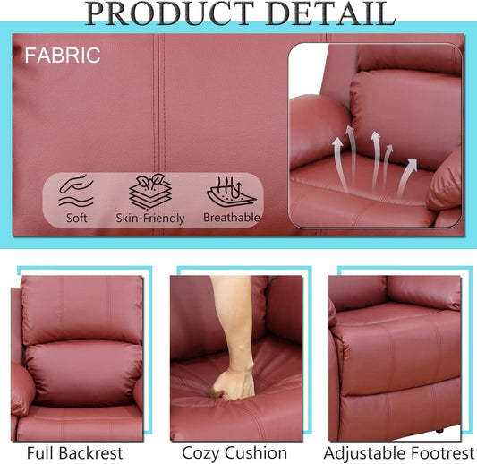 Leather Recliner Sofa Set Red Three Piece Living Room Furniture