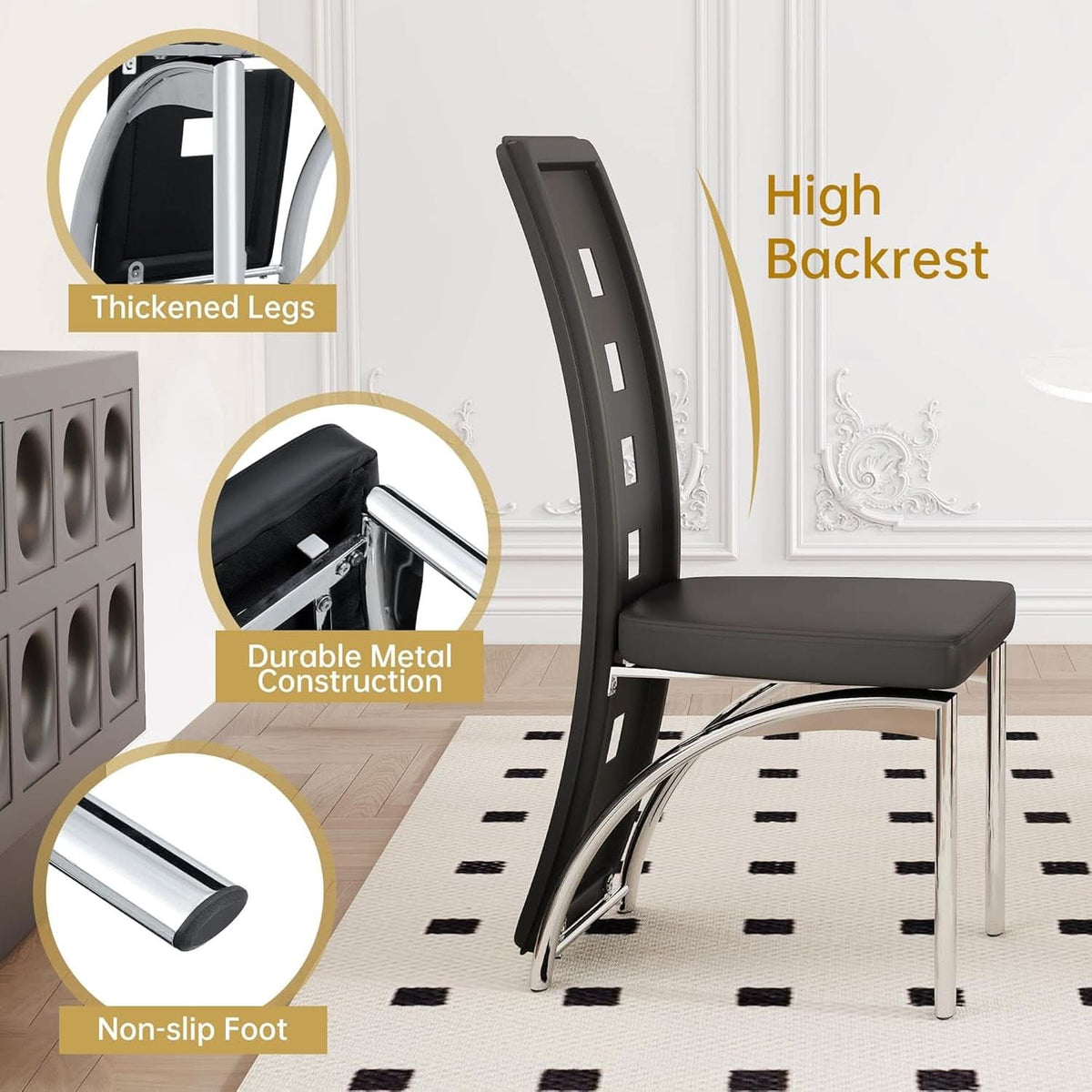 Ergonomic Black Upholstered Dining Chairs With Legs
