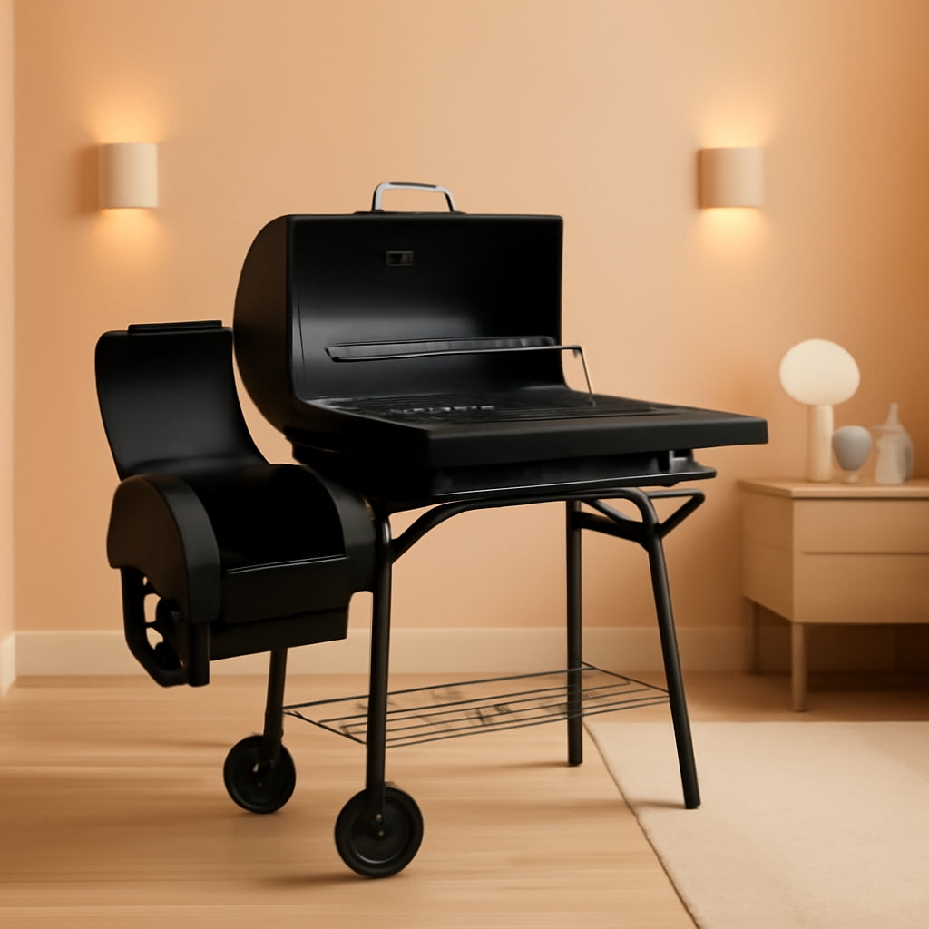 Barbecue Charcoal Grill Offset Smoker Industrial Wheels