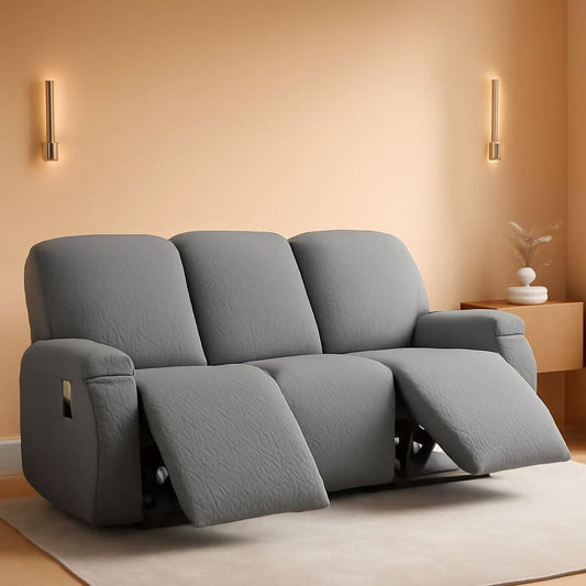 Stretchable Recliner Sofa Cover Jacquard Light Gray