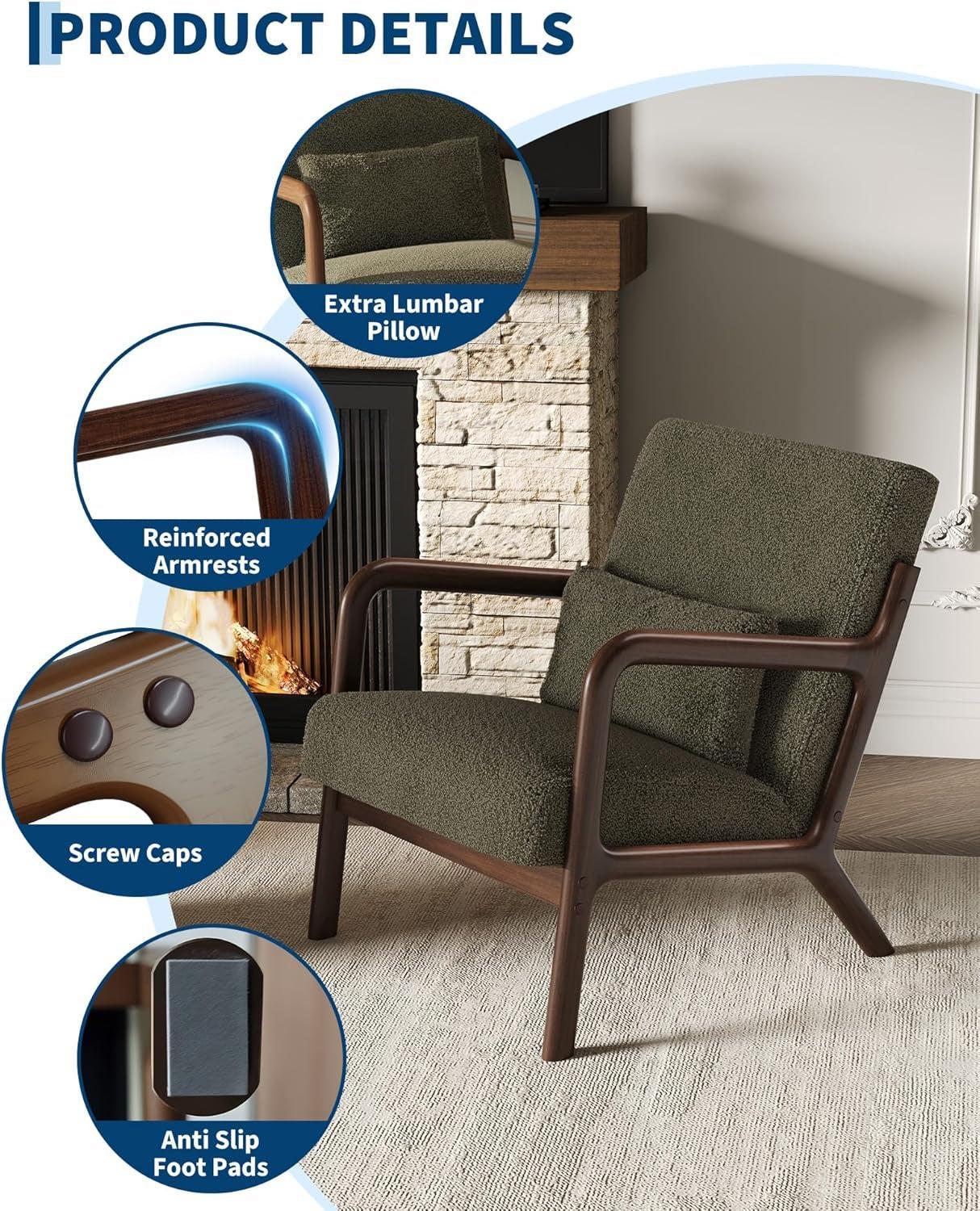 Green Sherpa Upholstered Solid Wood Comfortable Chair
