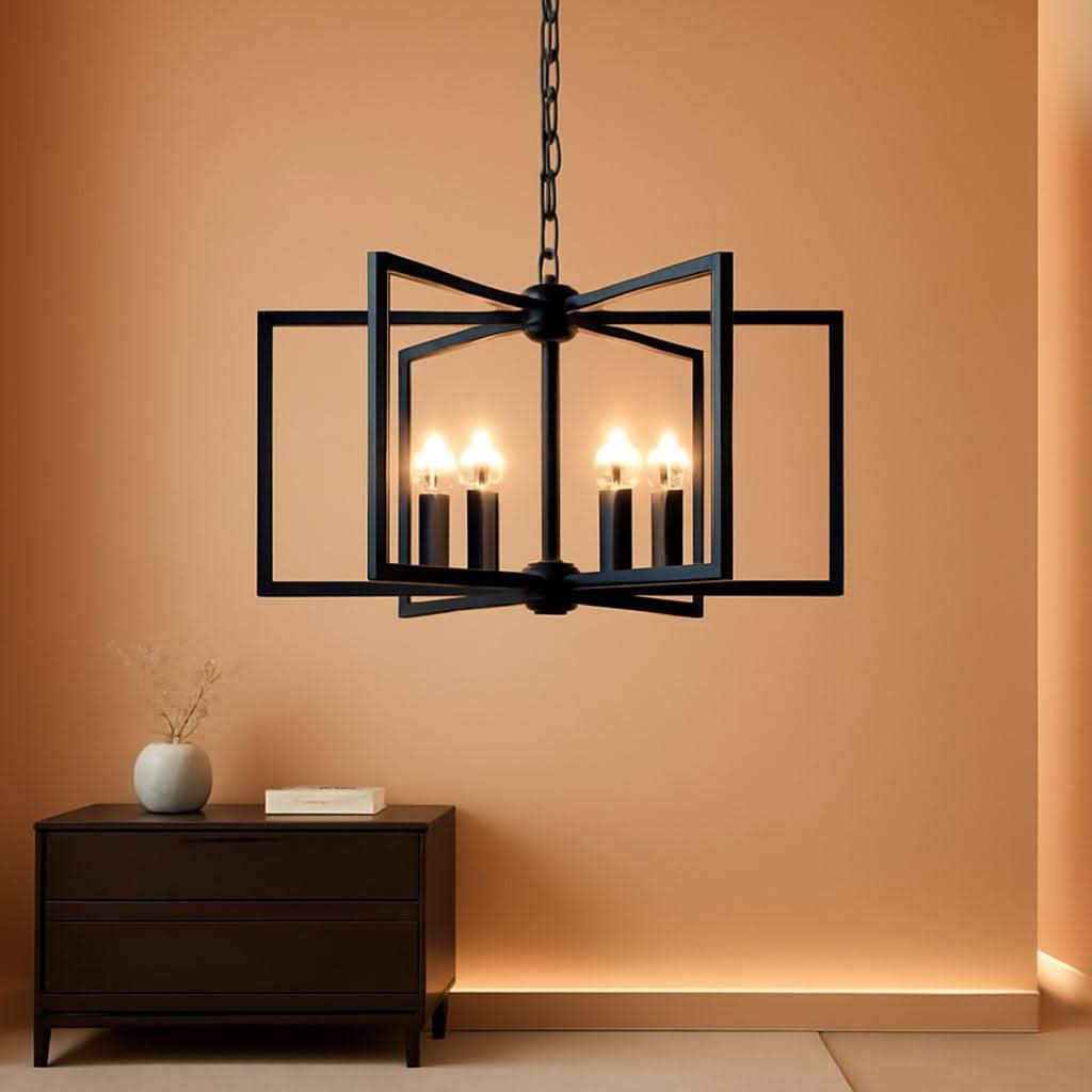 Black Geometric 6 Light Contemporary Ceiling Chandelier