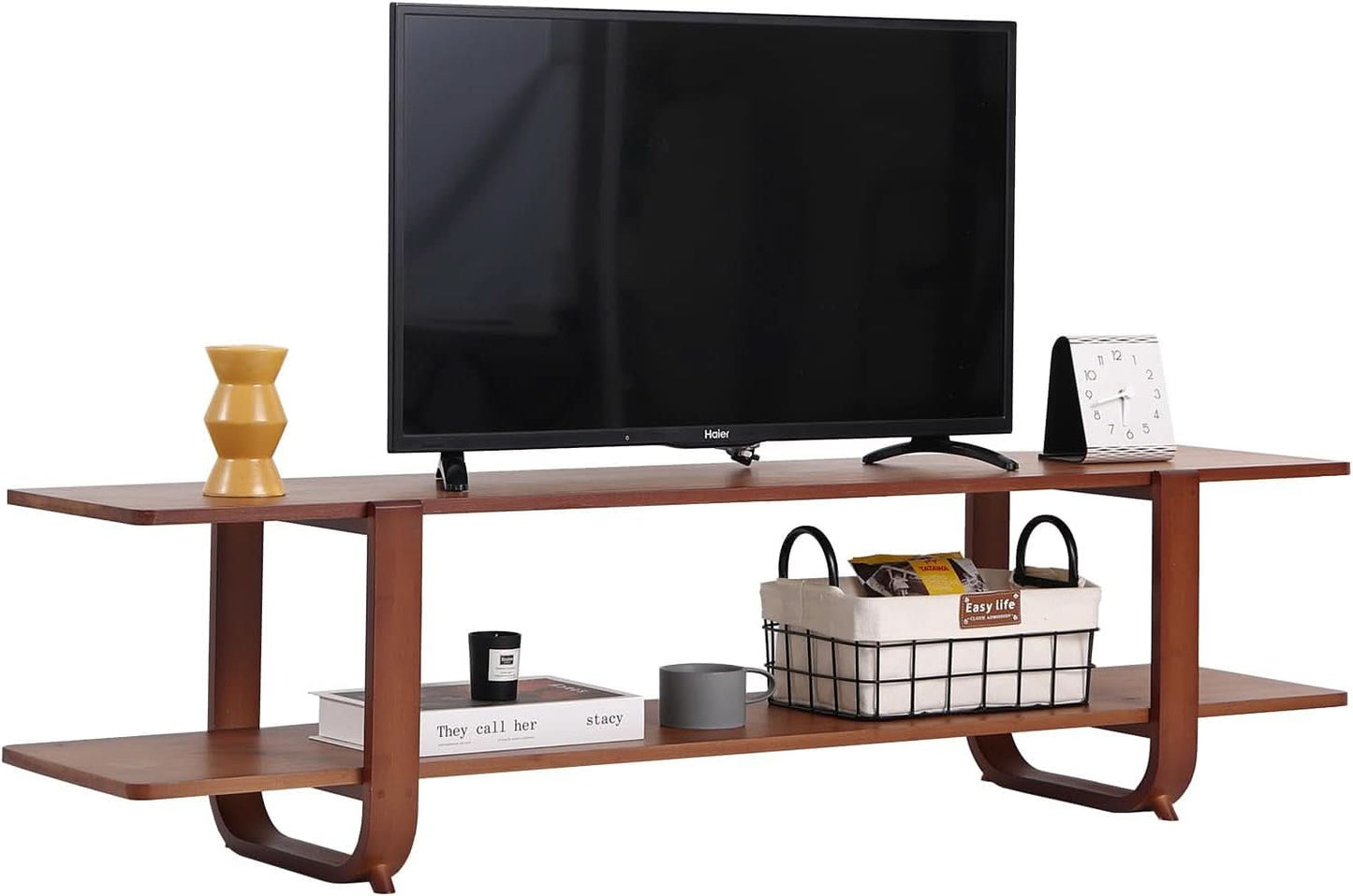 Bamboo TV Stand 65 Inch Walnut Stain Durable Console