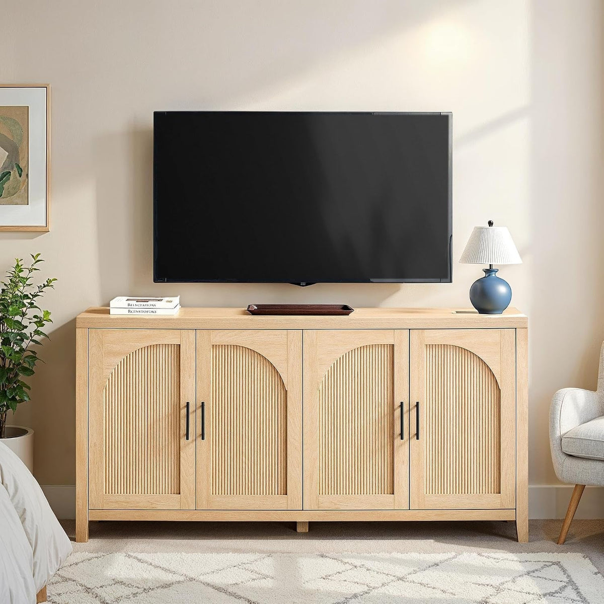 60 Inch Reeded Sideboard Buffet Coastal Oak Finish