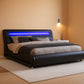 LED Platform Bed Frame Black Faux Leather Full Size Bed