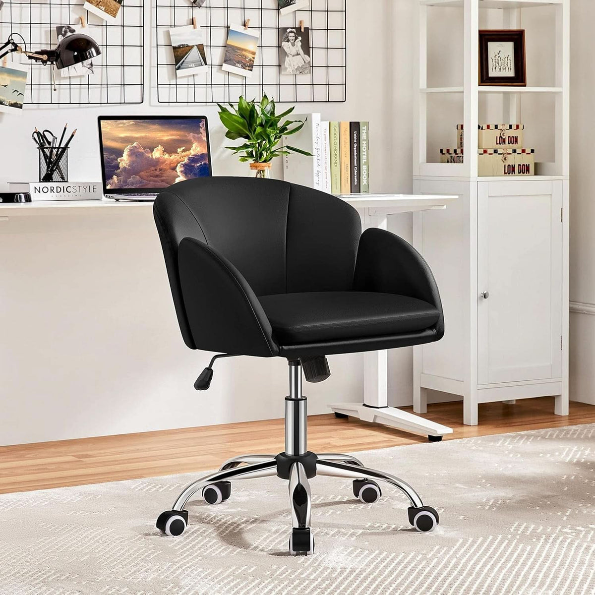 Black Velvet Upholstered Swivel Desk Chair For Office