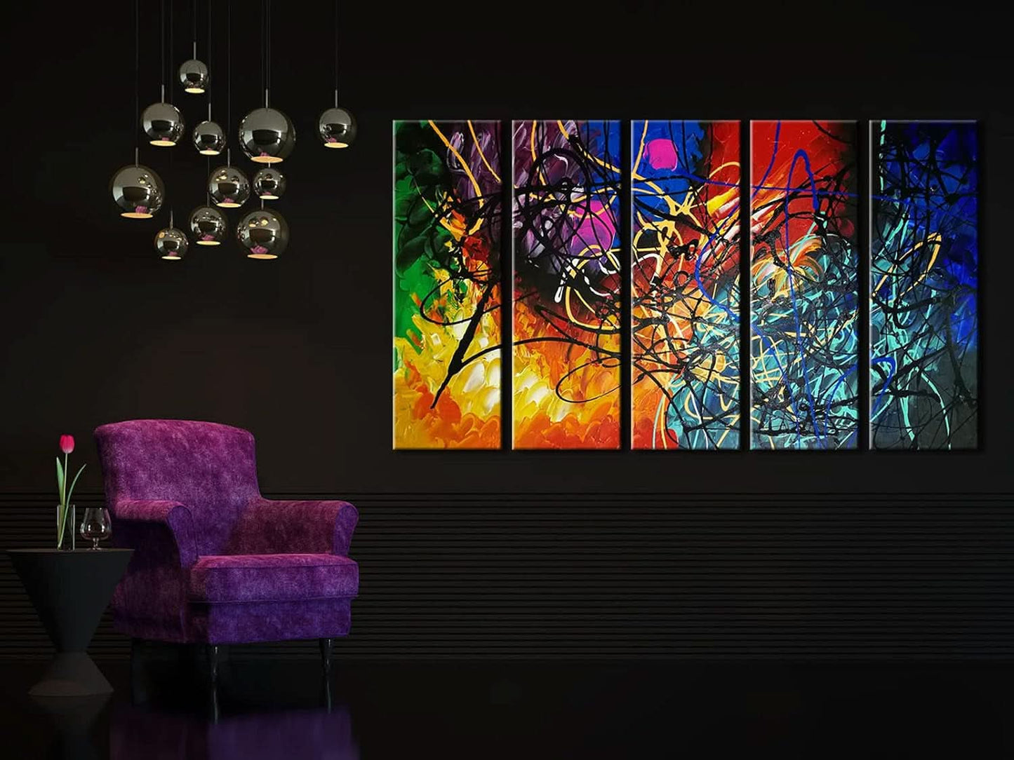 Five Panel Abstract Heart Canvas Wall Art Extra Large