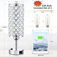 Crystal Diamond Nightstand Lamps Set Silvery Finish