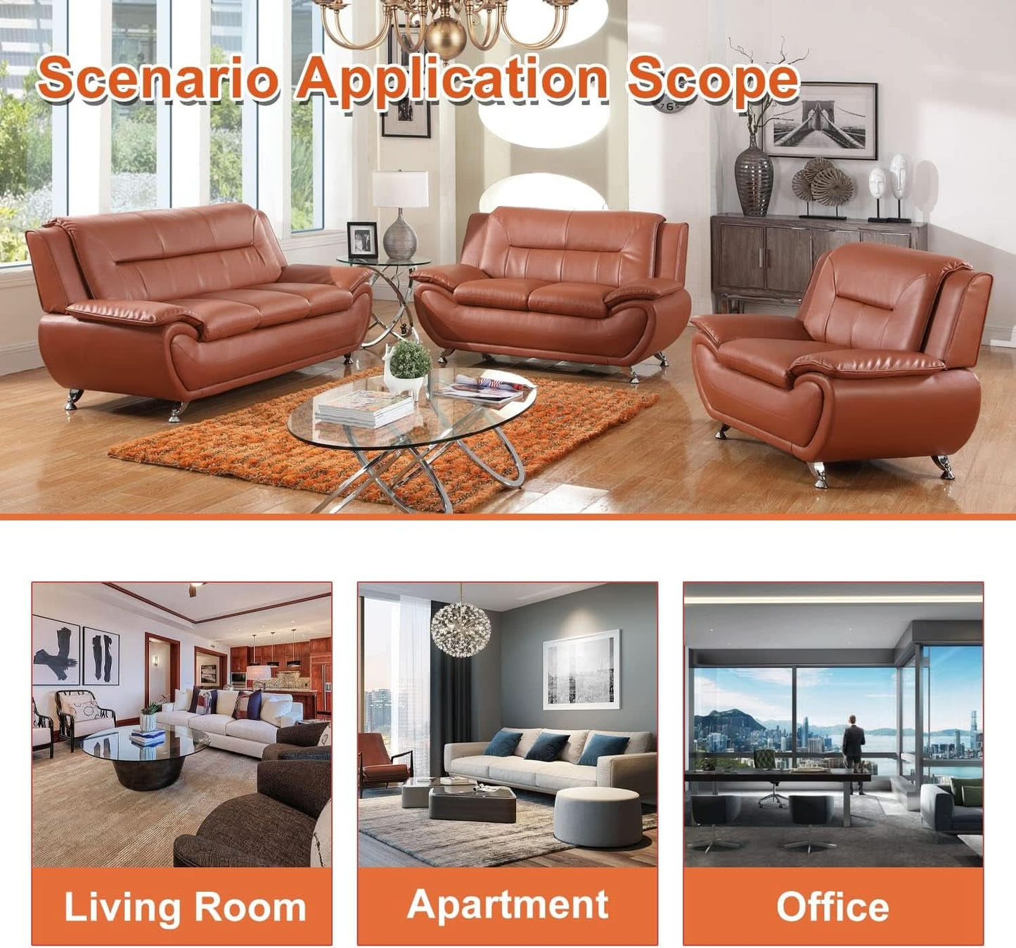 Orange Leather Sofa For Living Room With Minimalist Design