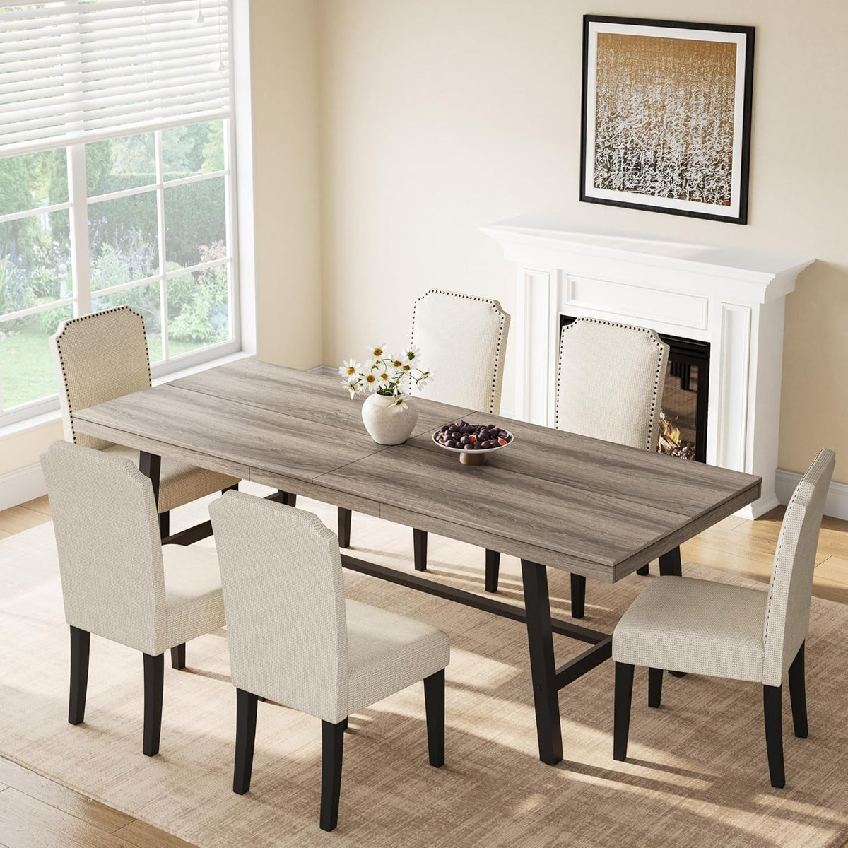 86-Inch Grey Walnut Dining Table Non-Extendable Sturdy