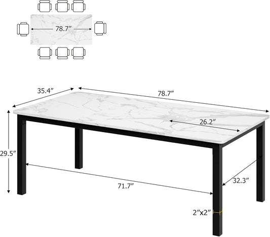 78 Inches Marble Industrial Rectangular Dining Table-1