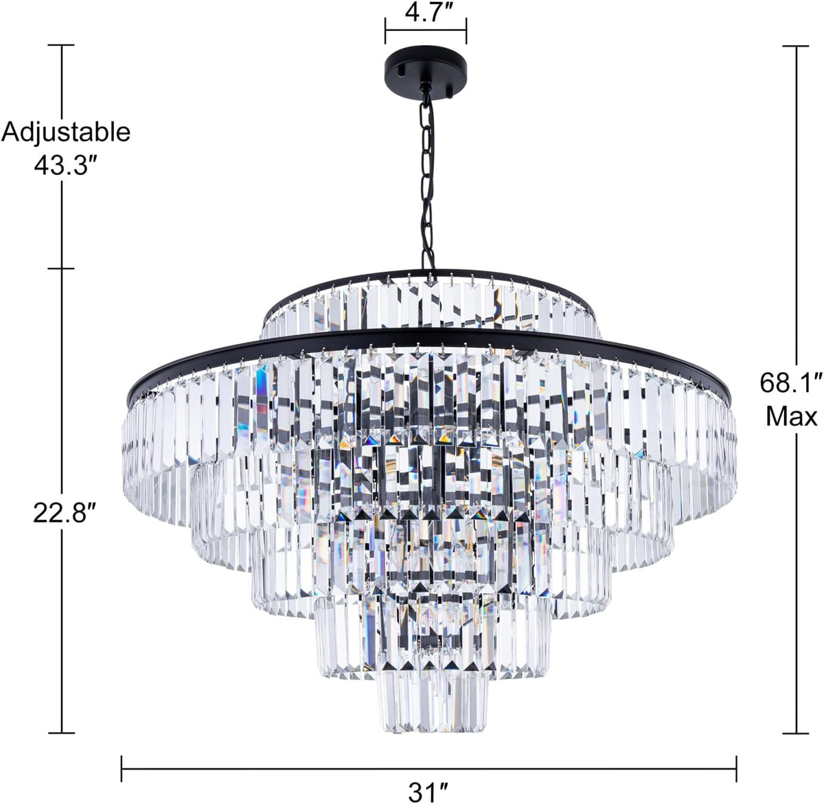 Crystal Chandelier Black Pendant Light 31Inch Luxury-1