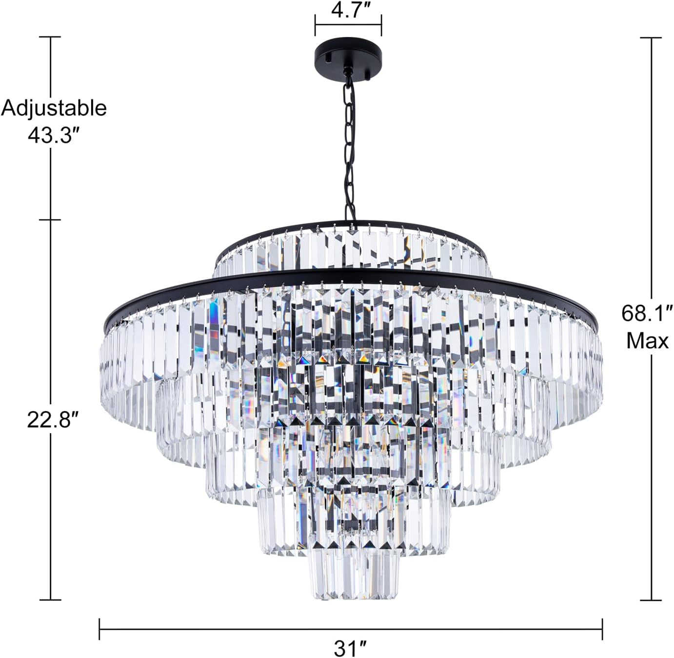 Crystal Chandelier Black Pendant Light 31Inch Luxury-1