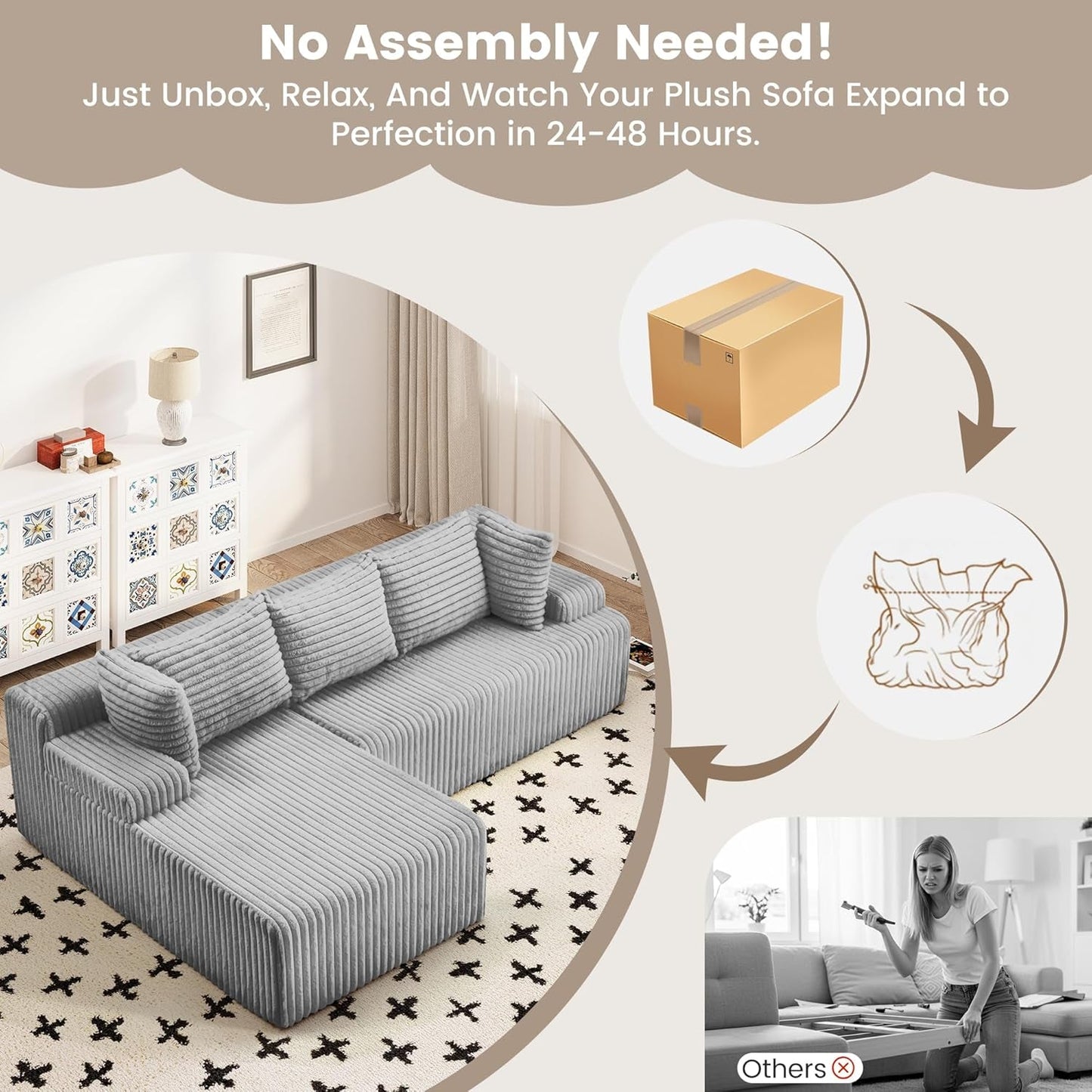 Grey Modular Cloud Sectional Sofa Detachable Pillows