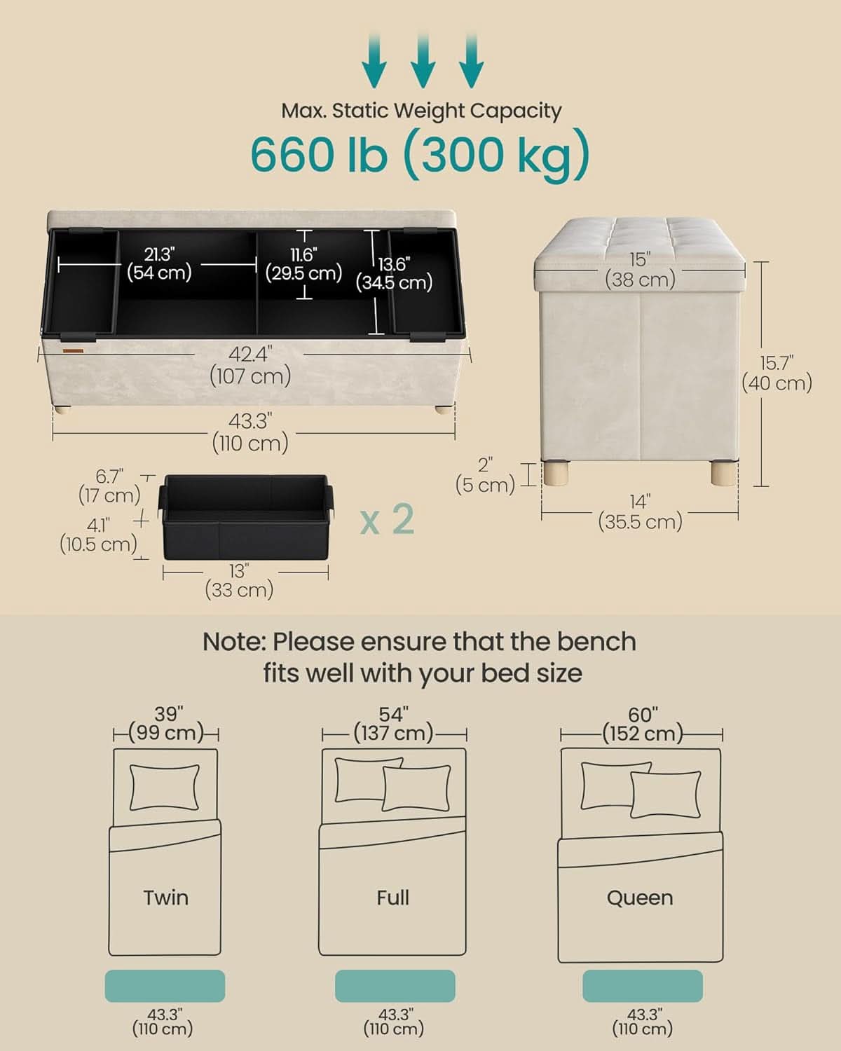 Cappuccino Beige Velvet Storage Ottoman Bench Folding