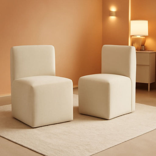 2 Linen Upholstered Armless Dining Chairs With Casters