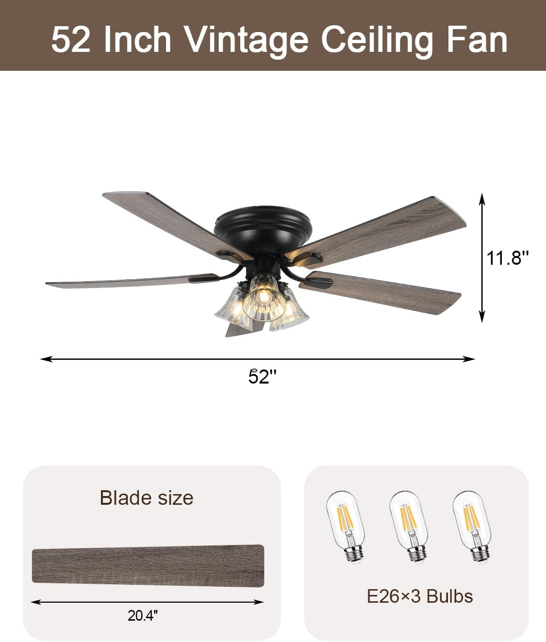 52-Inch Vintage Farmhouse Reversible Ceiling Fan