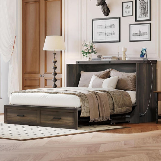 Farmhouse Murphy Bed Featuring Charging Station Gray