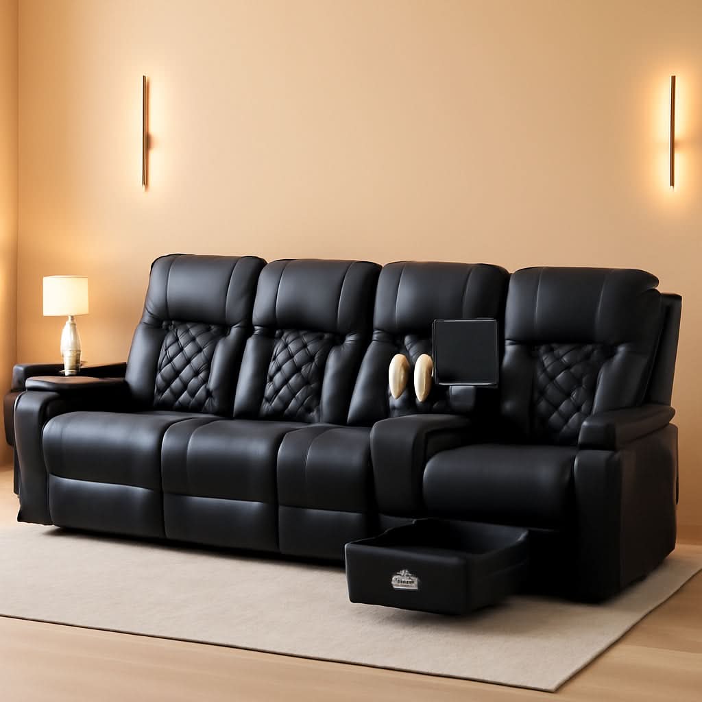4 Seat Recliner Sofa With USB Ports And Storage Console