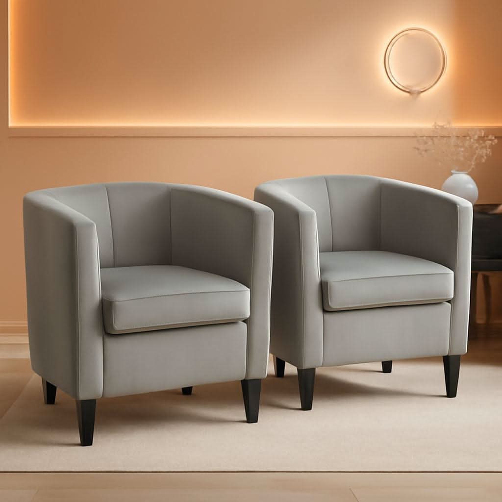 Gray Velvet Barrel Accent Chairs Set of 2 18.5x19.7in Seats