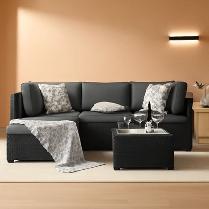 Grey 5 Piece Outdoor Patio Sectional Set With Ottoman