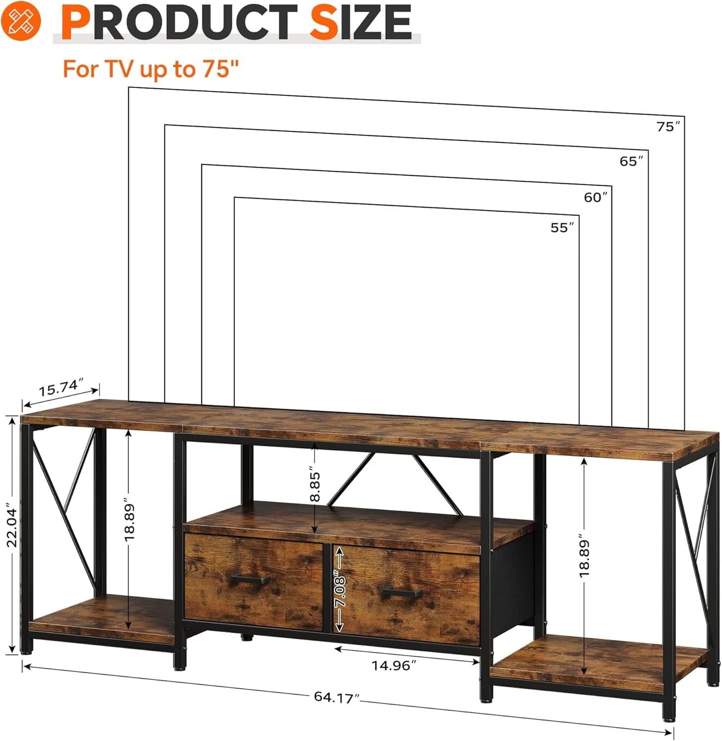 Rustic Brown TV Stand 75 Inch Entertainment Center Pro