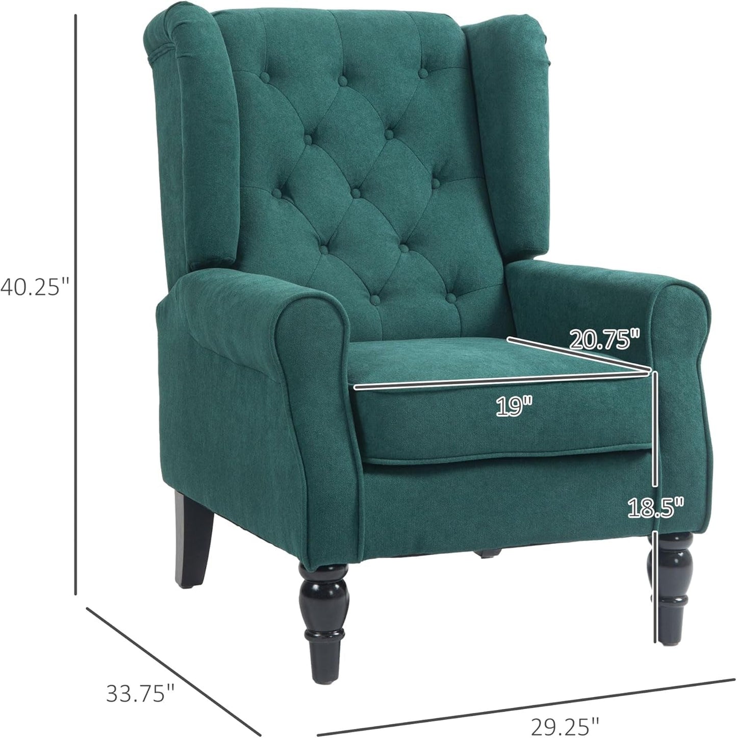 Dark Green Wingback Accent Chair Tufted Upholstery