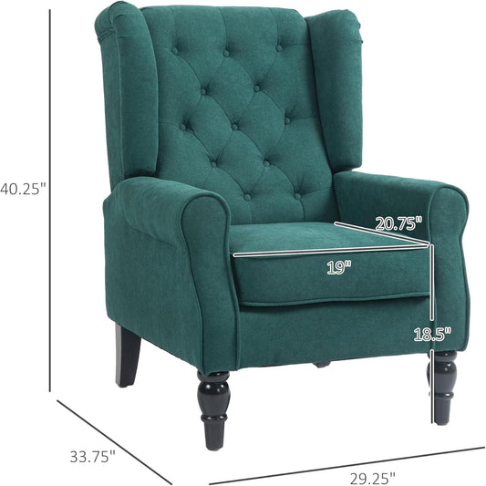 Dark Green Wingback Accent Chair Tufted Upholstery