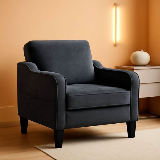 Dark Grey Mid Century Modern Accent Chair For Living Room