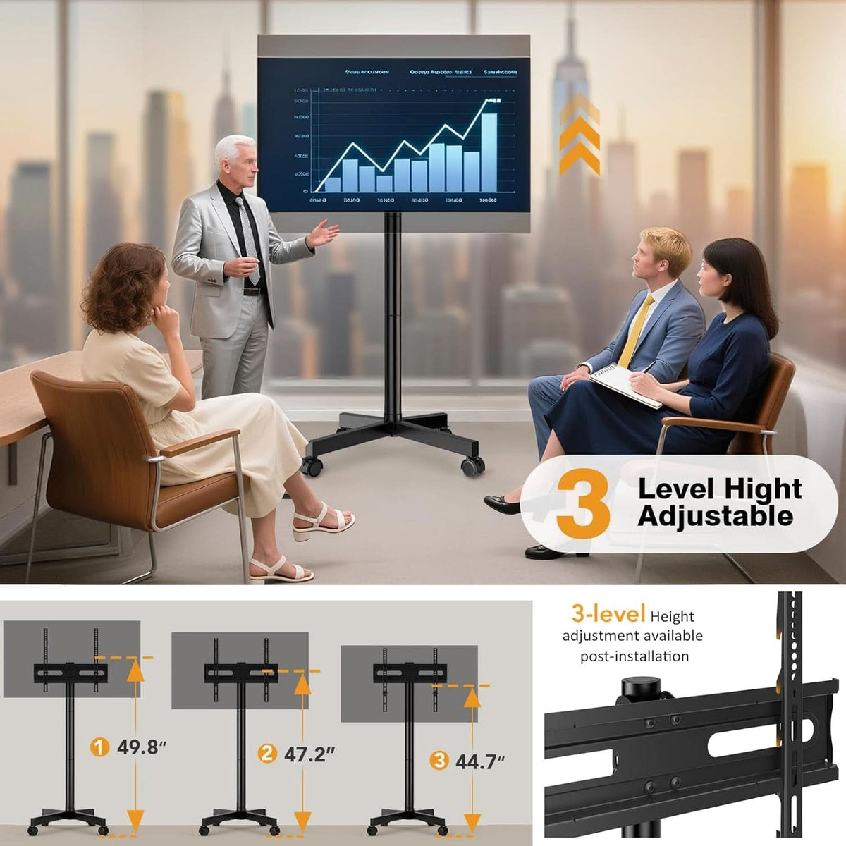 Universal Mobile TV Stand Featuring Adjustable Height