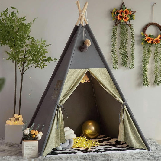 Charcoal Grey Teepee Playhouse With Cushioned Mattress