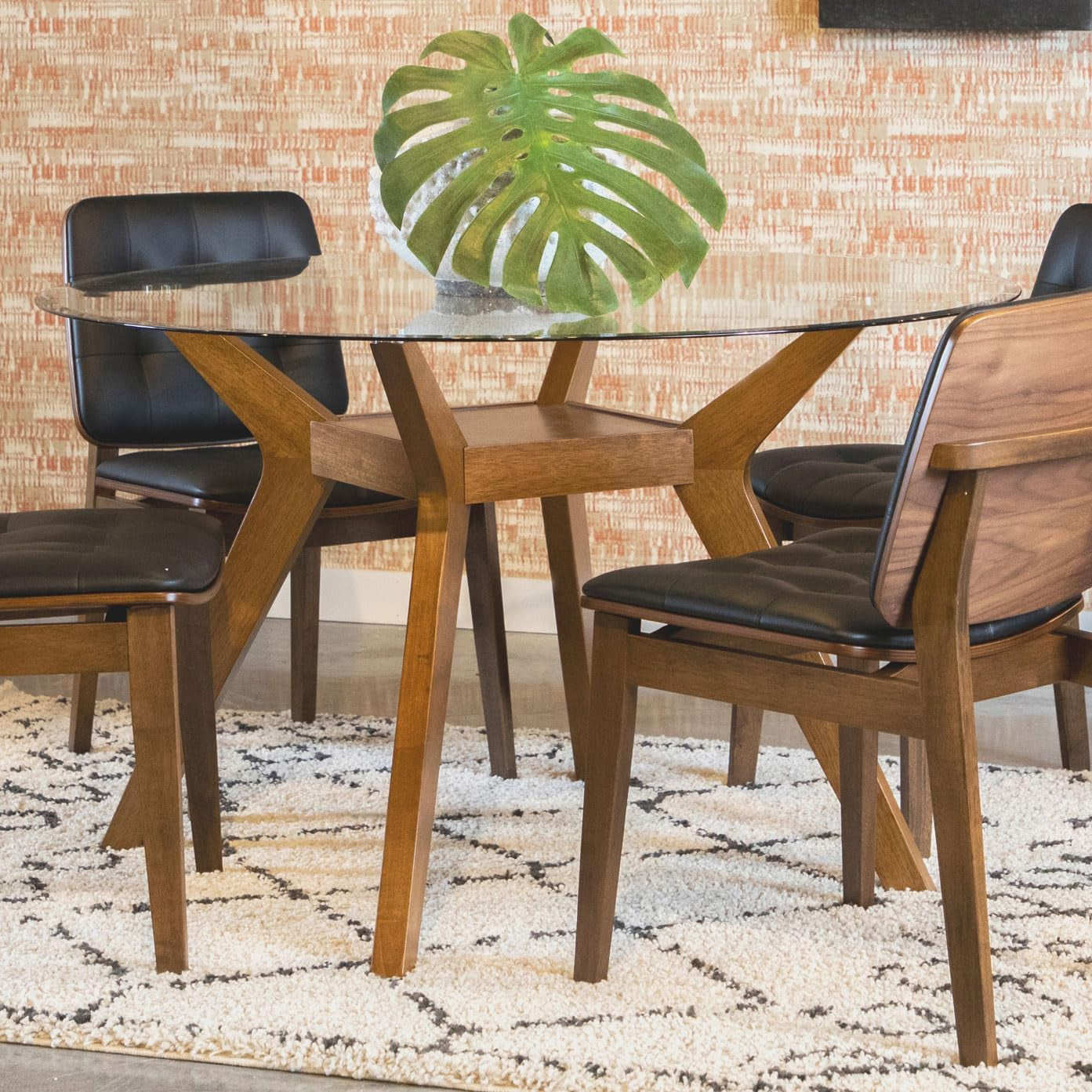 Forty Eight Inch Tempered Glass Round Dining Table Nutmeg Finish