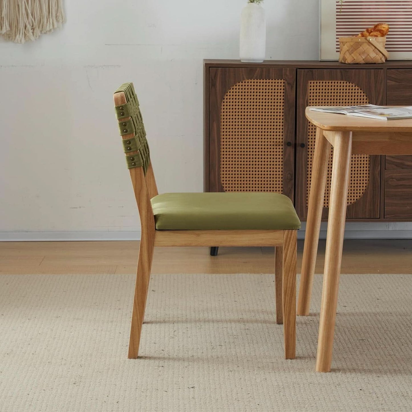 Sage Green Woven Upholstered Dining Chairs Set Of Four