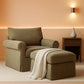 Brown Chenille Accent Chair With Substantial Ottoman