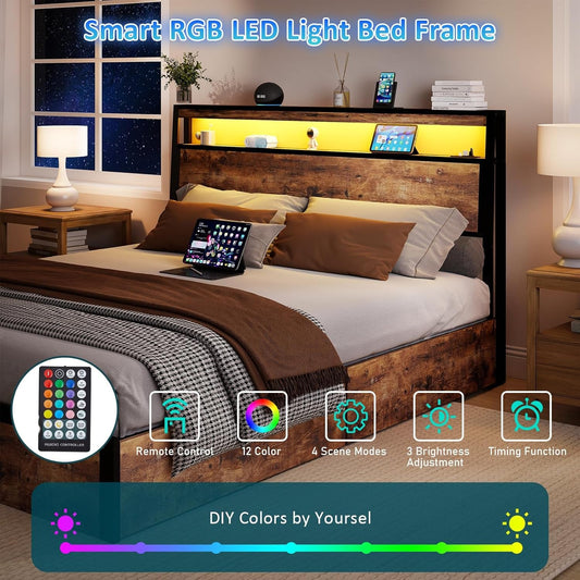 Full Size Platform Bed Frame With USB Charging Station