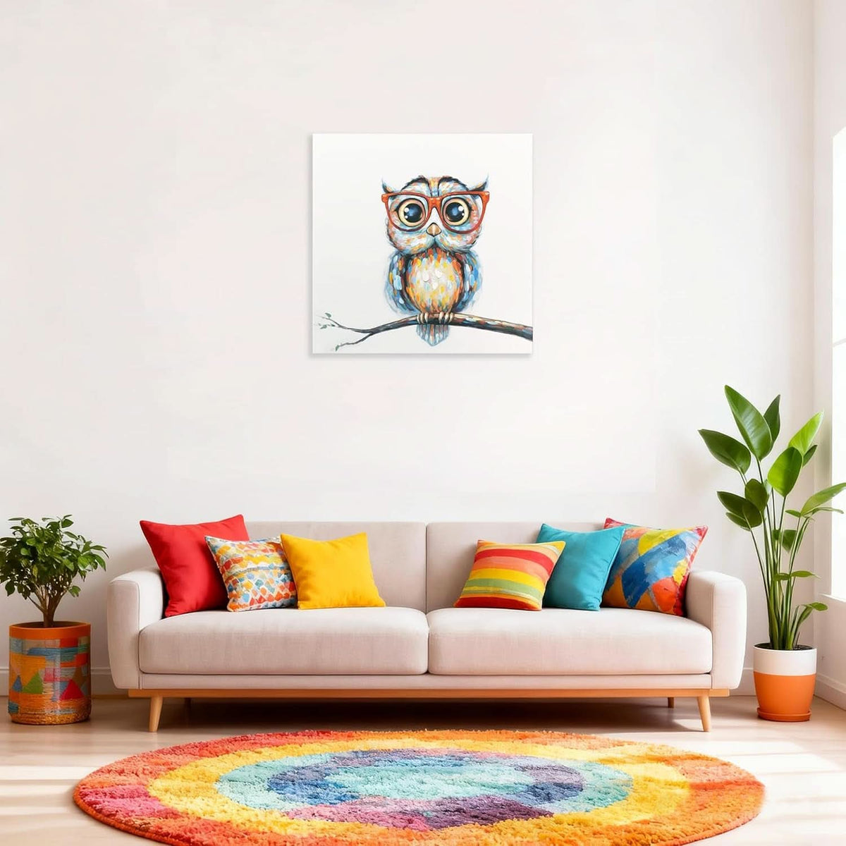 Ultra Durable Colorful Owl Canvas Wall Art Twenty Four Inches