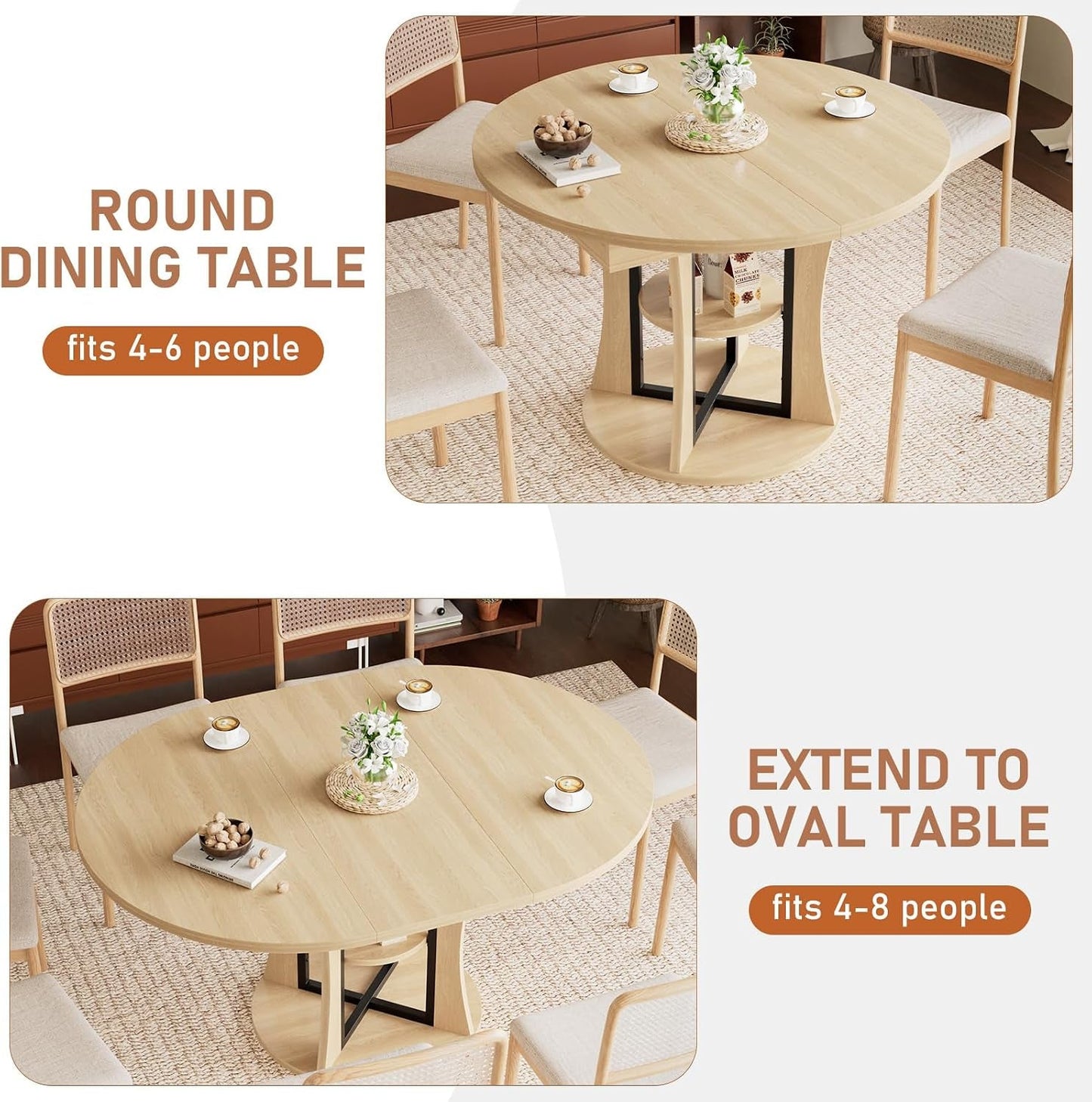 Natural Oak Extendable Round Dining Table Furniture