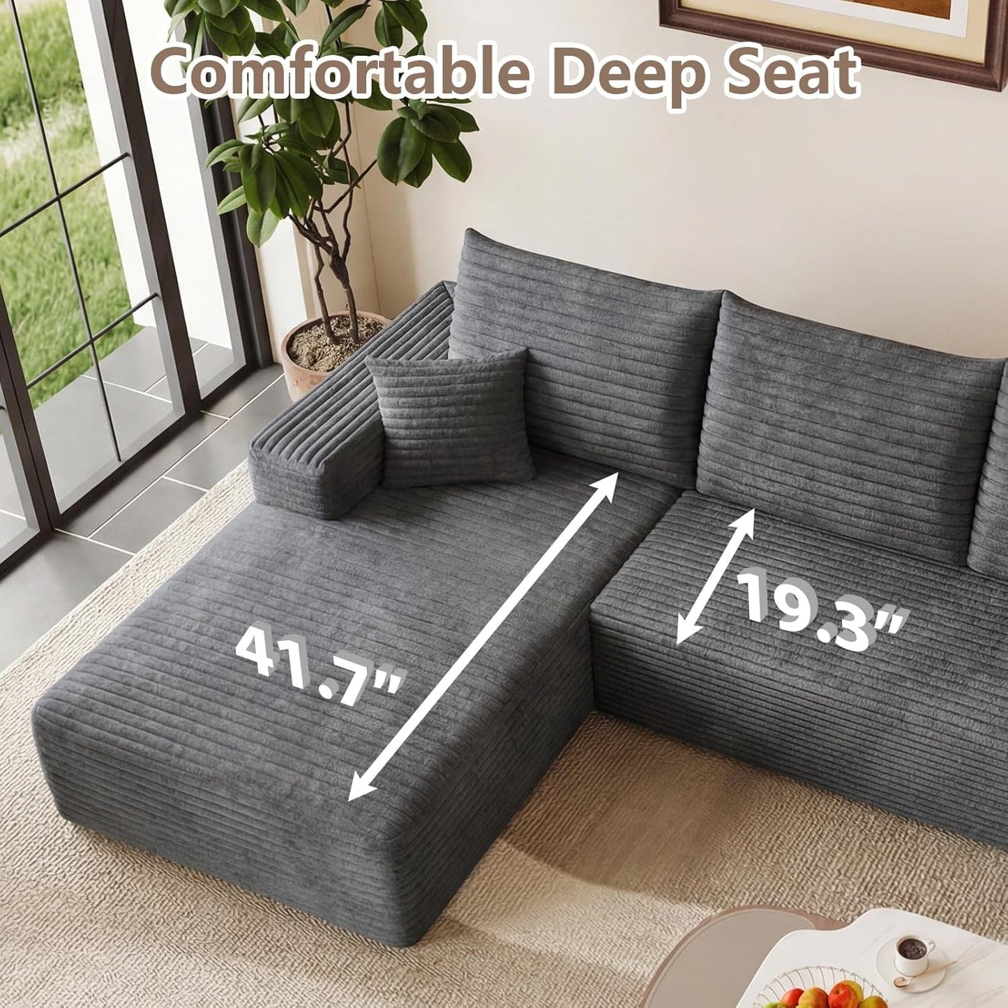Grey Ninety FiveInch Upholstered Corduroy Sleeper Sofa