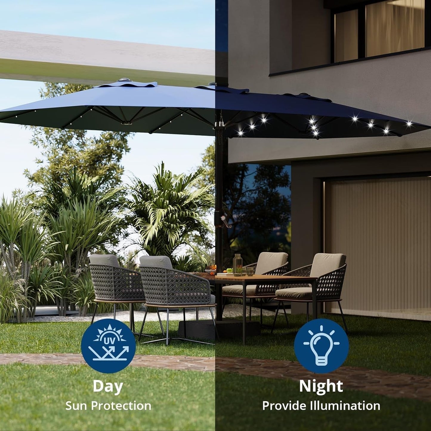 15FT Weatherproof Double Sided Outdoor Patio Umbrella