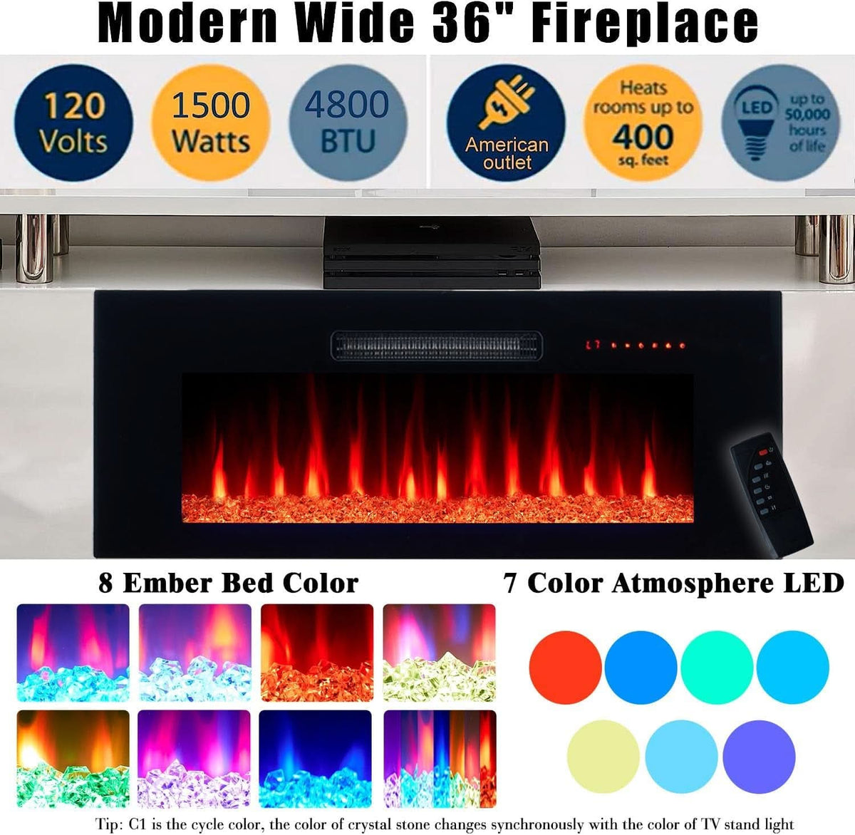 Ivory White 36 Inch Electric Fireplace Tv Entertainment Center