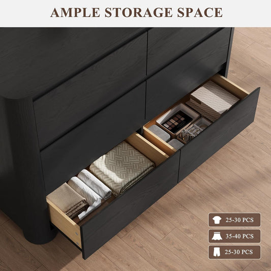 Black Six Drawer Dresser With Contemporary Woodgrain
