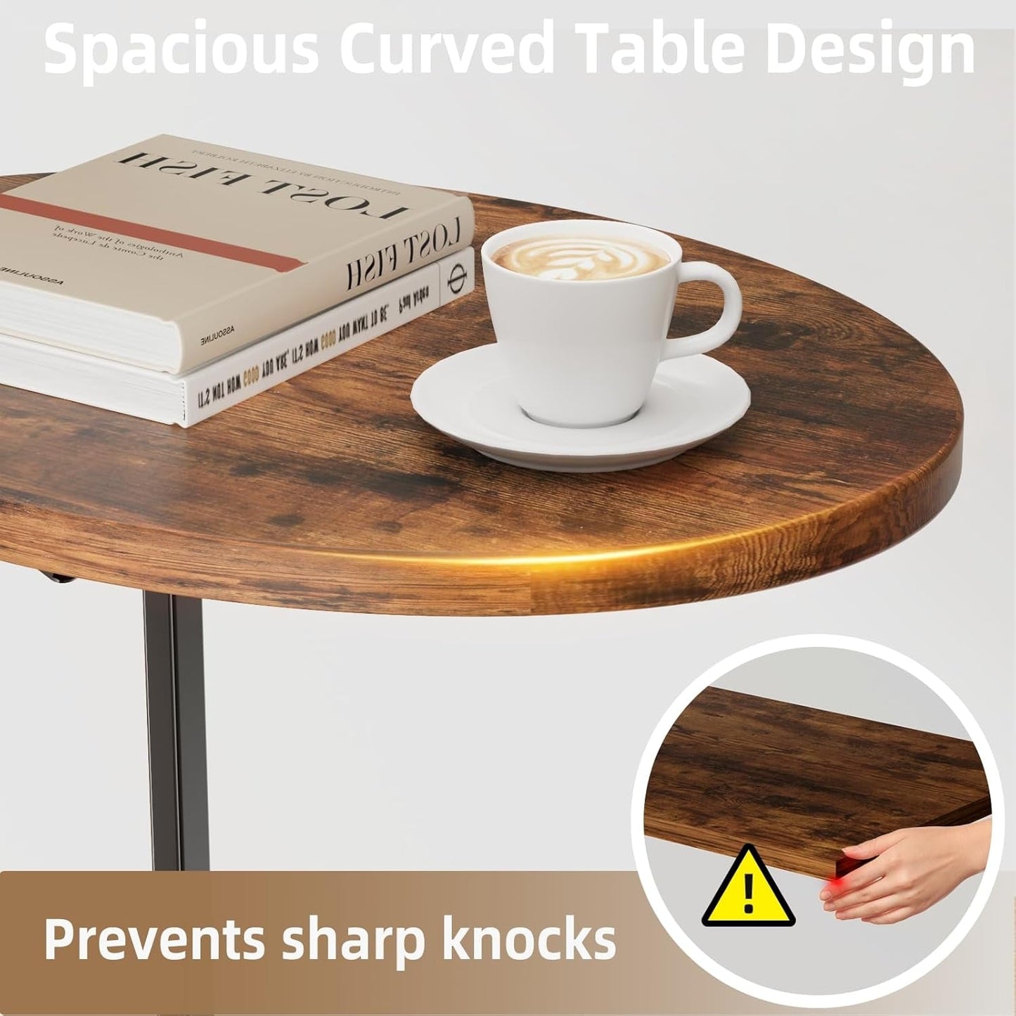 Folding C-Shaped End Table Authentic Walnut Finish