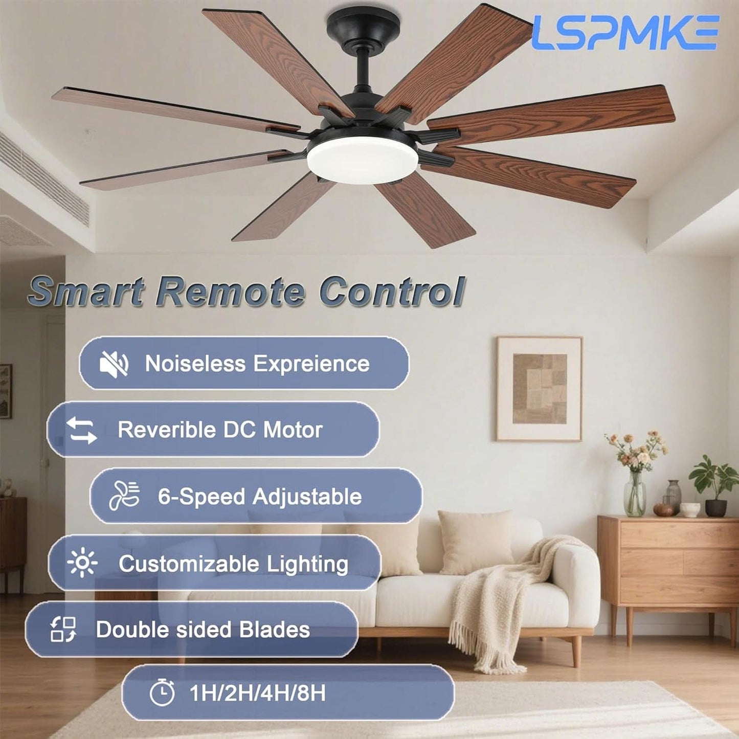 52 Inches Ceiling Fan Ultraquiet Reversible Lights