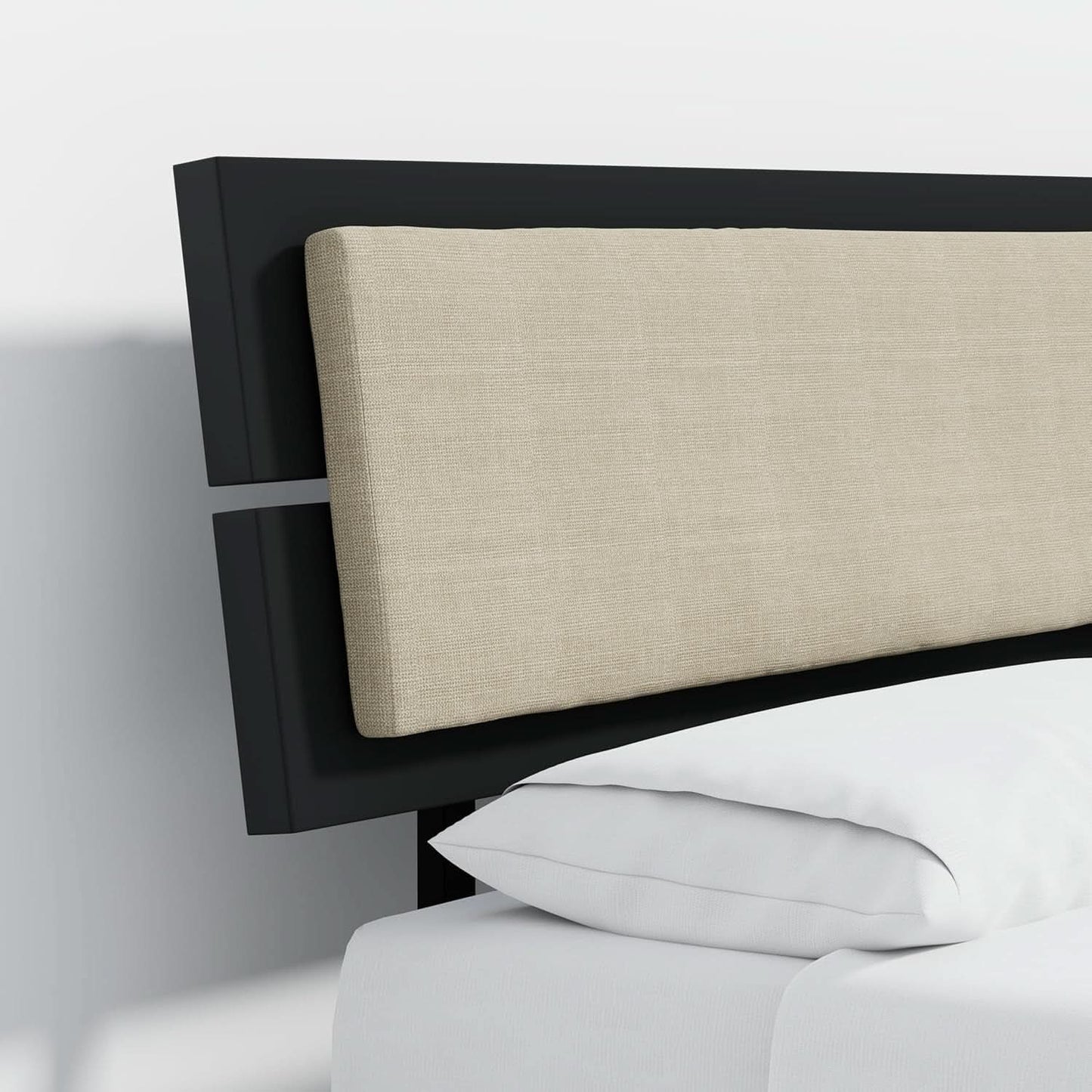 Solid Wood Platform Bed Black Adjustable Headboard